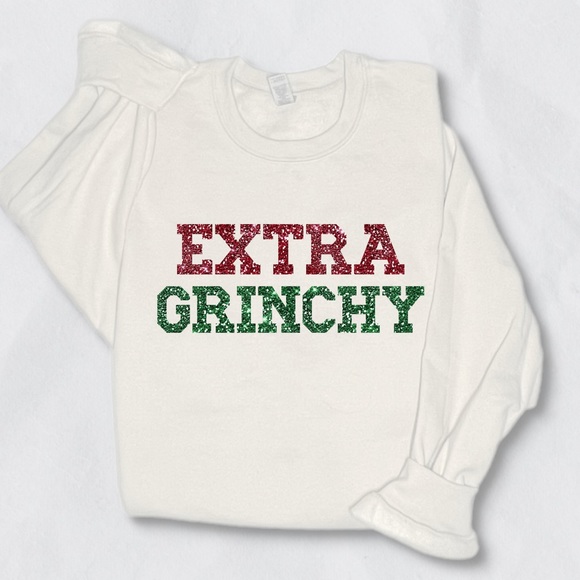 Extra Grinchy Holiday Christmas Sweater Crewneck White Unisex Sizes NWT - Picture 3 of 3